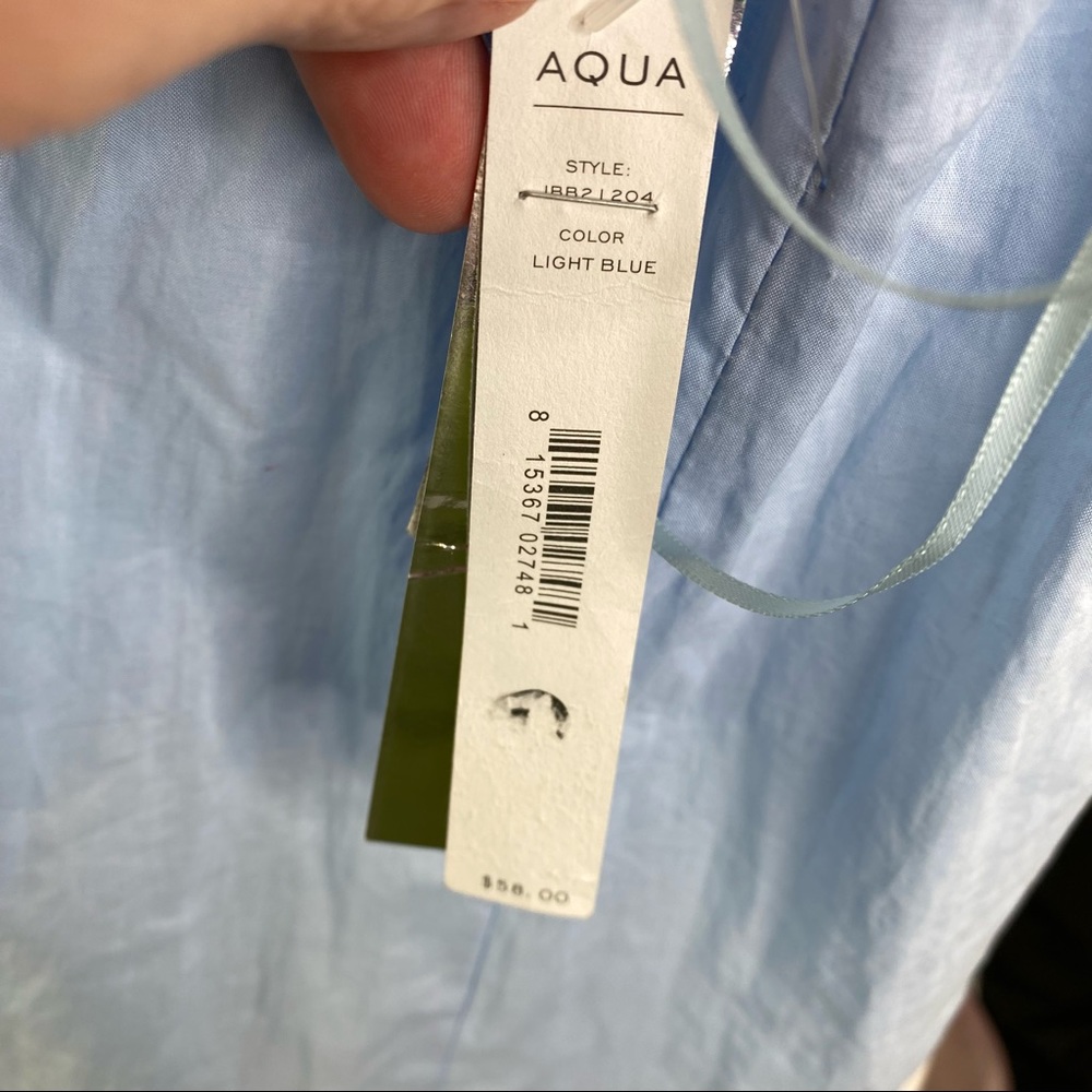 Aqua Crop Top Sky Blue light Cotton With One Off Shoulder Sleeve Size Small - Picture 14 of 16